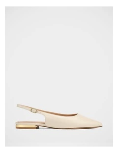Mary Hi Shine Leather Slingback in Ivory