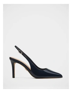 Riker Patent Leather High Slingbacks in Ink Navy