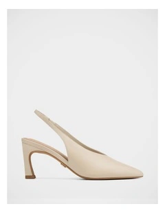 Tessa Leather High Heel Slingbacks in Vintage Ivory