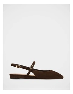 Dallas Suede Leather Flat Slingbacks in Espresso