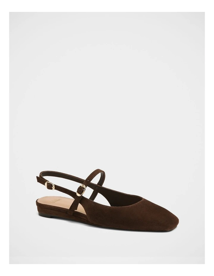 Dallas Suede Leather Flat Slingbacks in Espresso image 2