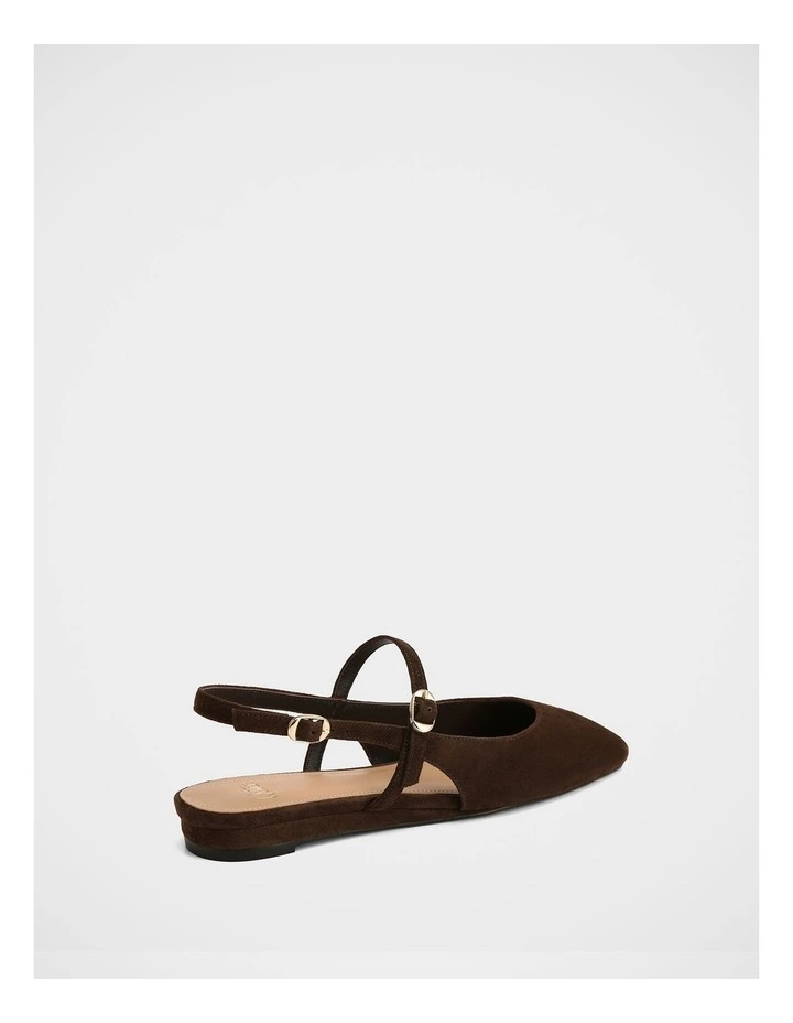 Dallas Suede Leather Flat Slingbacks in Espresso image 4
