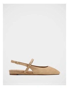 Dallas Suede Leather Slingbacks in Fawn