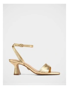 Martina Metallic Leather Flared Heels in Gold