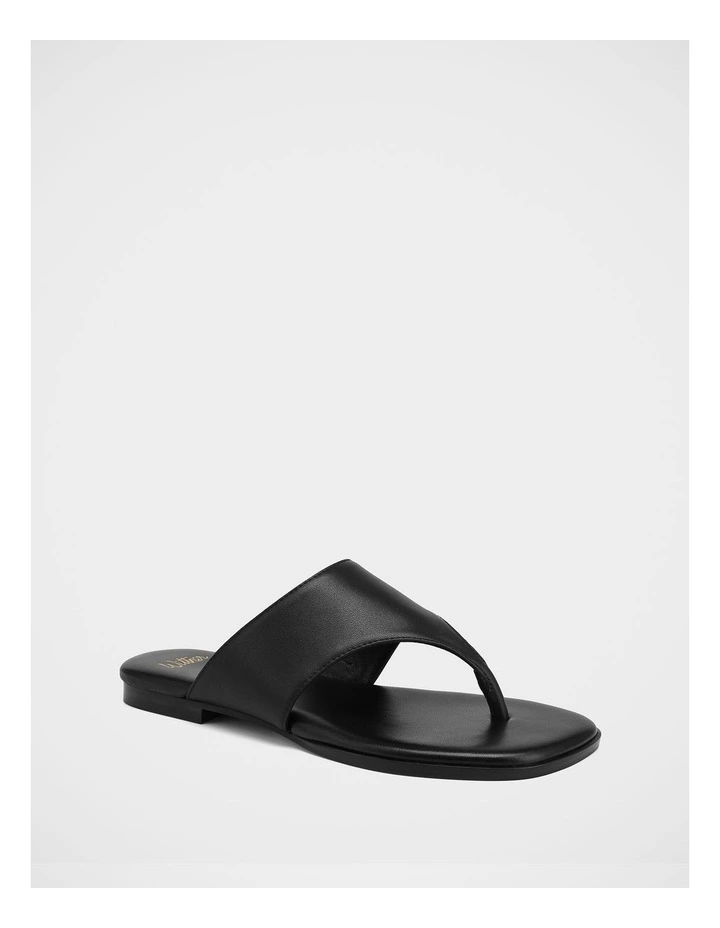 Blossom Leather Flat Sandals in Black image 2