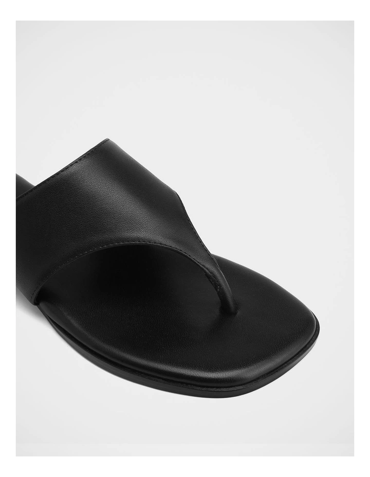 Blossom Leather Flat Sandals in Black image 3