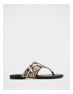 Blossom Leather Flat Sandals in Snake Print