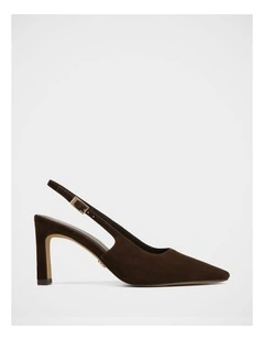 Tahli Suede Leather High Slingbacks in Dark Brown