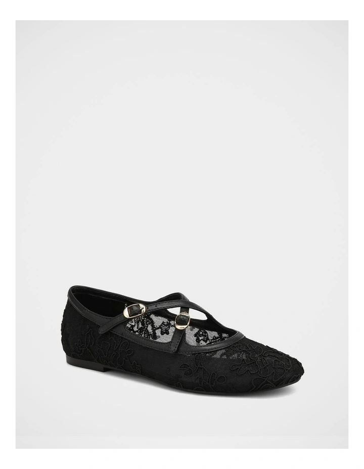 Dotty Mesh Lace Textile Ballet Flats in Black image 2