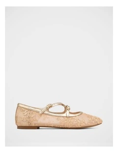 Dotty Mesh Lace Textile Ballet Flats in Champagne