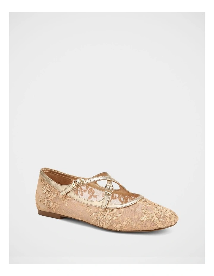Dotty Mesh Lace Textile Ballet Flats in Champagne image 2