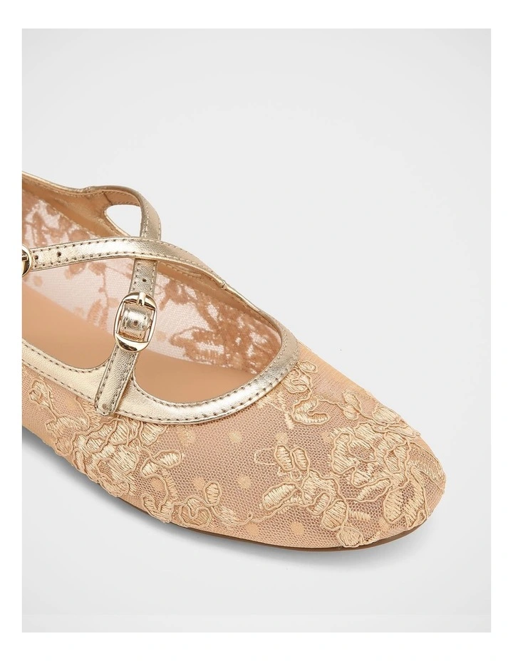 Dotty Mesh Lace Textile Ballet Flats in Champagne image 3