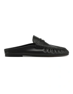 Bronn Leather Backless Loafers in Black