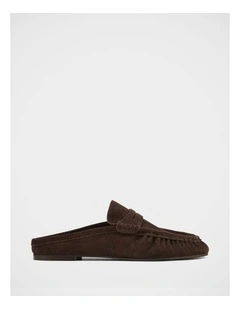 Bronn Suede Leather Backless Loafers in Espresso
