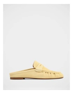 Bronn Suede Leather Backless Loafers in Lemon