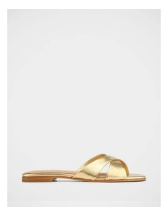 Emery Metallic Leather Slide Sandals in Gold