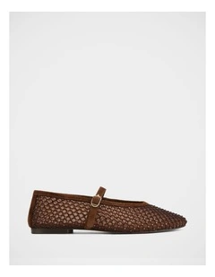 Dreamy Mesh Textile Mary Janes in Chocolate