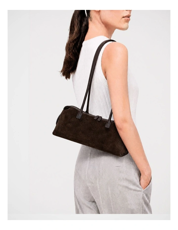 Niko Suede/ Leather Shoulder Bag in Espresso image 4