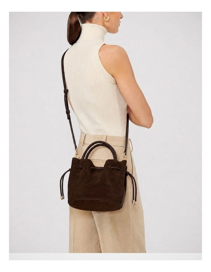 Lea Suede/Leather Cross Body Bag in Espresso image 4