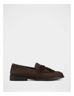 Evelyn Textured Leather Loafers in Chocolate