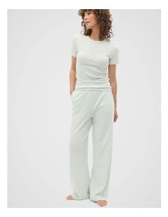 Short Sleeve and Wide Leg Pant PJ Set in Mist