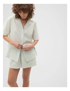 Seersucker Stripe Short Sleeve and Short PJ Set in Mist Stripe