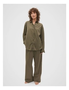 Oversized Voile Long Sleeve and Pant PJ Set in Olive Leaf