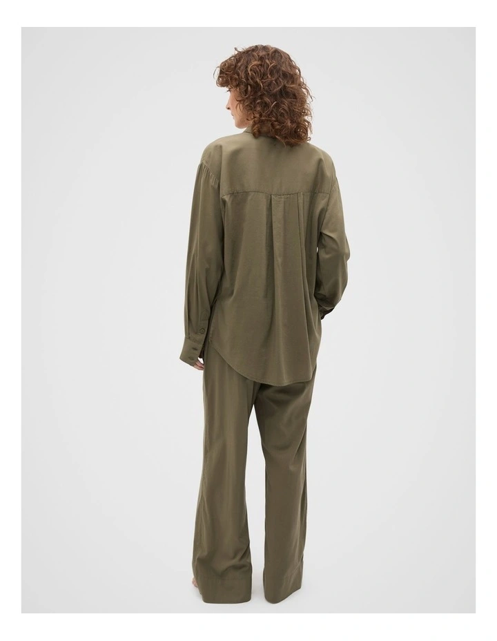 Oversized Voile Long Sleeve and Pant PJ Set in Olive Leaf image 2