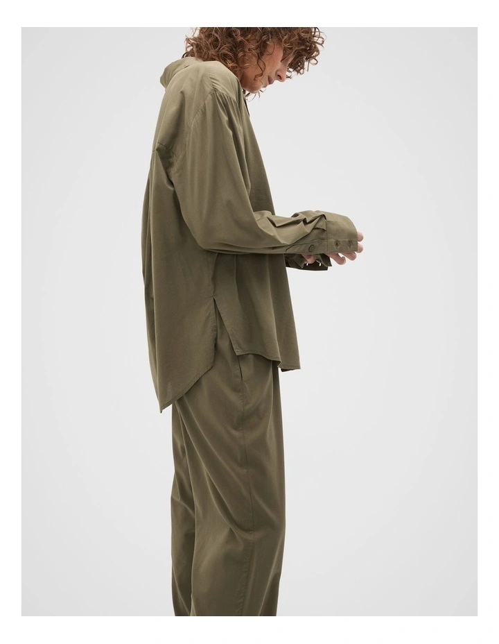 Oversized Voile Long Sleeve and Pant PJ Set in Olive Leaf image 3