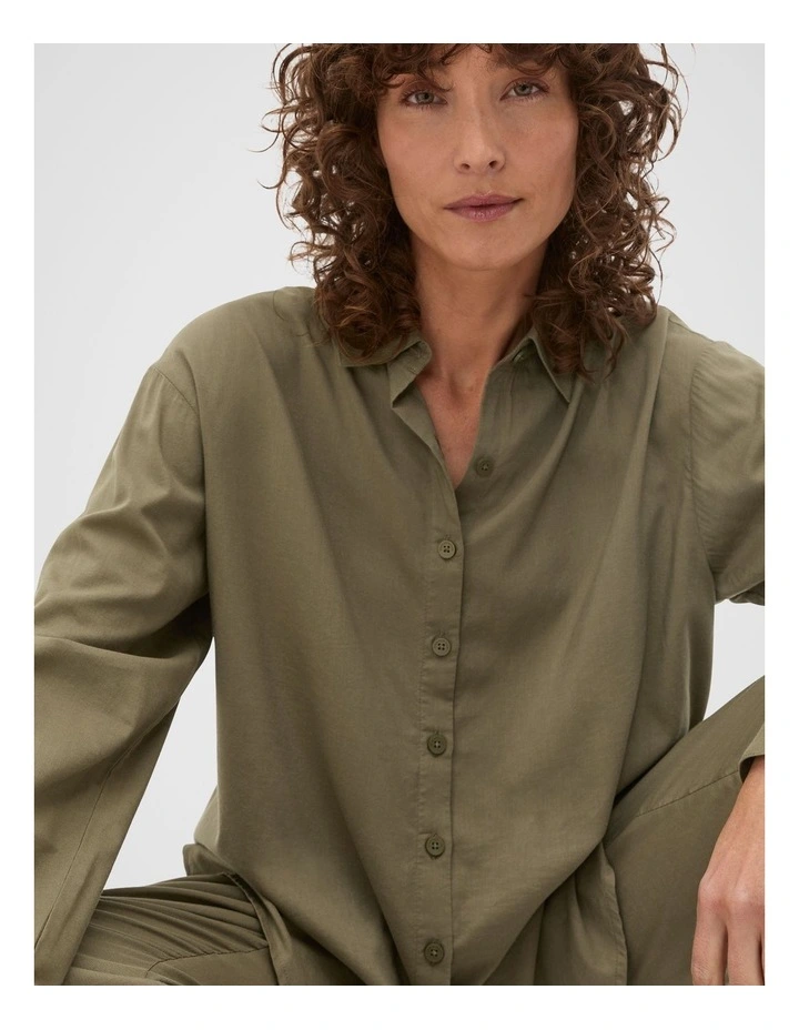 Oversized Voile Long Sleeve and Pant PJ Set in Olive Leaf image 4