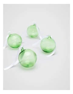 Glass Bauble Pack Of 4 in Green Apple