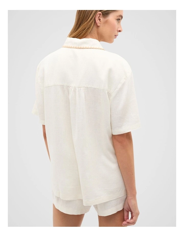 Embroidered Shirt And Short Pyjama Set in Cloud Cream image 2