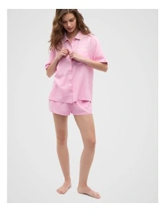 Embroidered Shirt And Short Pyjama Set in Fairy Floss