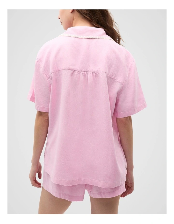 Embroidered Shirt And Short Pyjama Set in Fairy Floss image 2