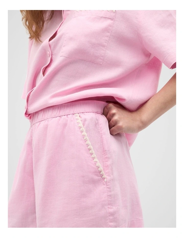 Embroidered Shirt And Short Pyjama Set in Fairy Floss image 3