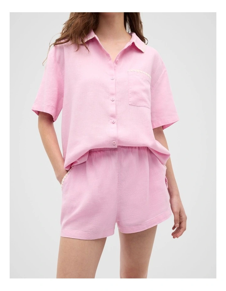 Embroidered Shirt And Short Pyjama Set in Fairy Floss image 4