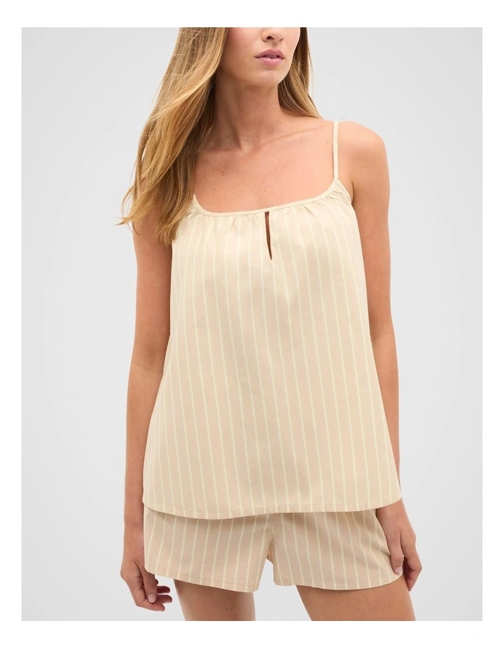 Stripe Cami And Short Pyjama Set in Ecru image 3
