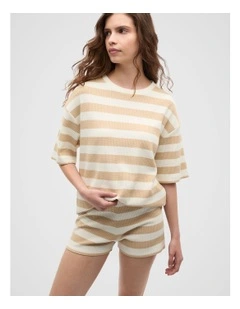 Stripe T-shirt and Short PJ Set in Ecru