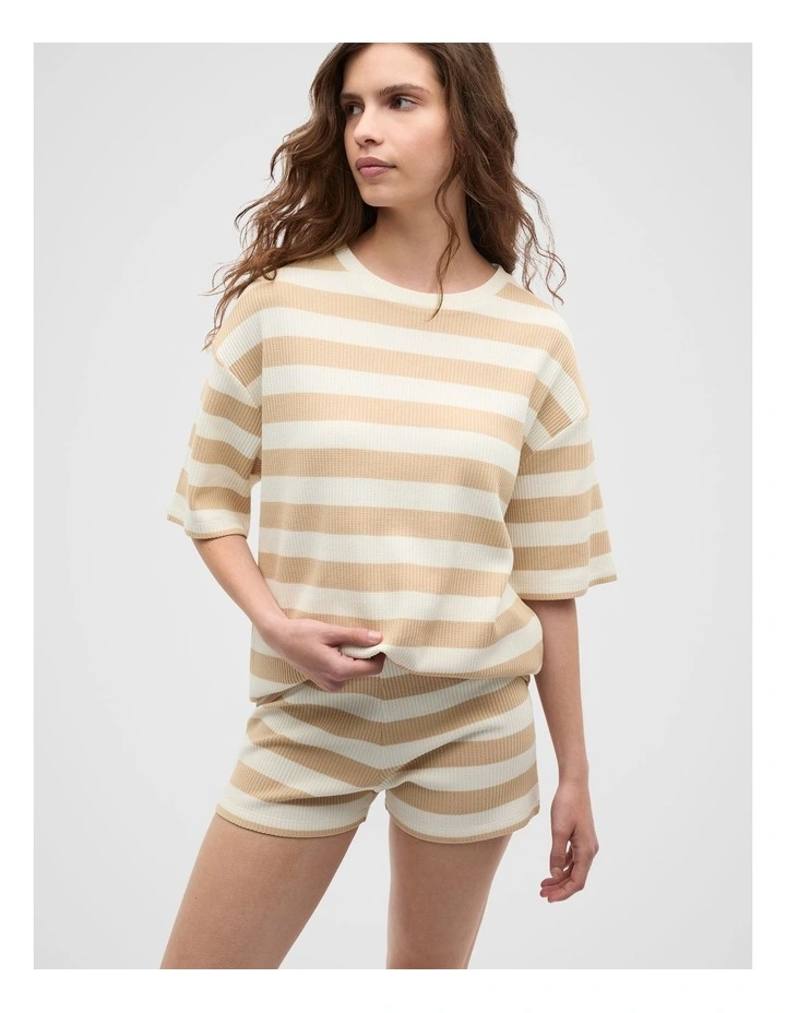 Stripe T-shirt and Short PJ Set in Ecru image 1