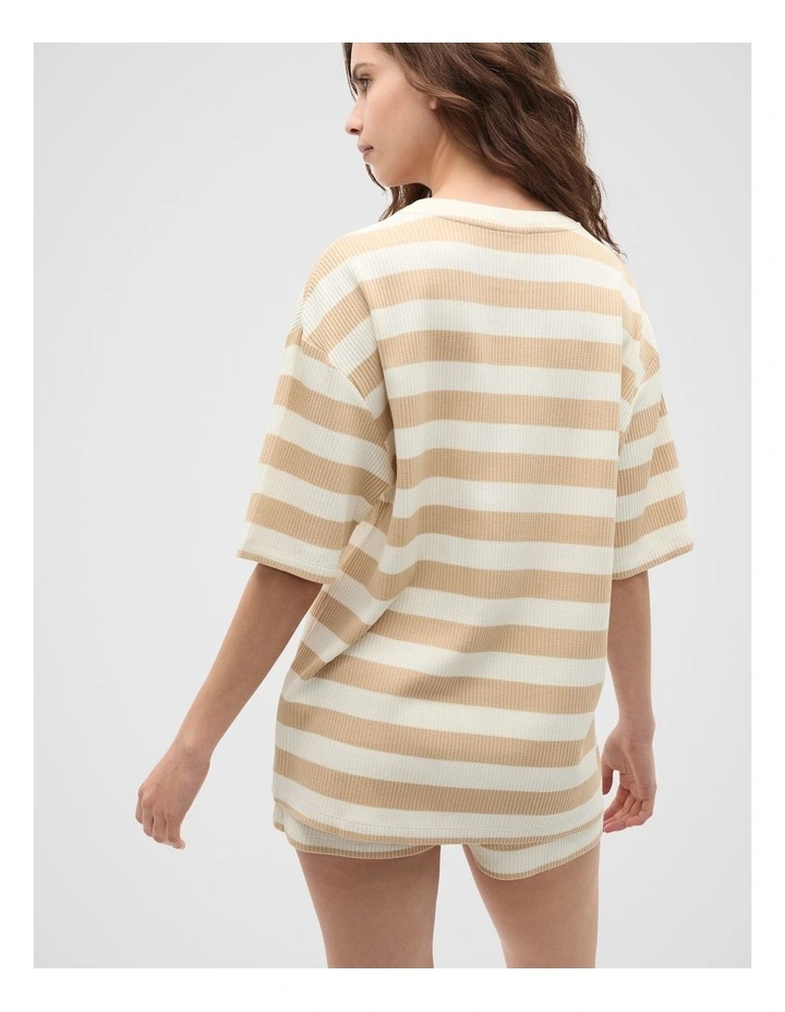 Stripe T-shirt and Short PJ Set in Ecru image 2