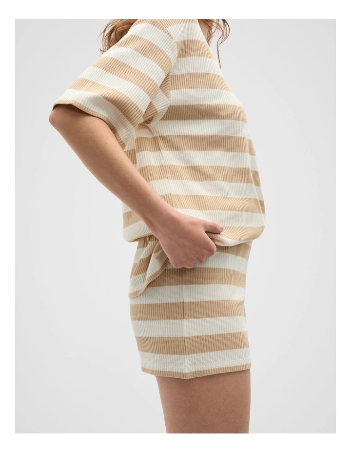Stripe T-shirt and Short PJ Set in Ecru image 3