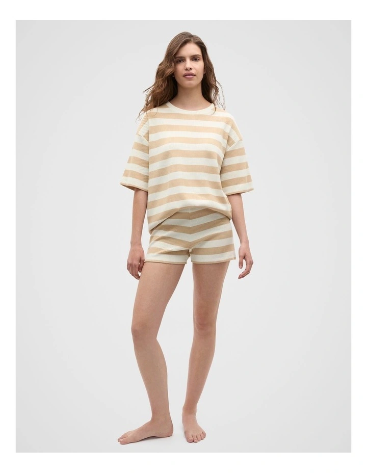 Stripe T-shirt and Short PJ Set in Ecru image 4