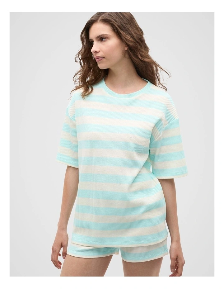 Stripe T-shirt and Short PJ Set in Skyway image 1