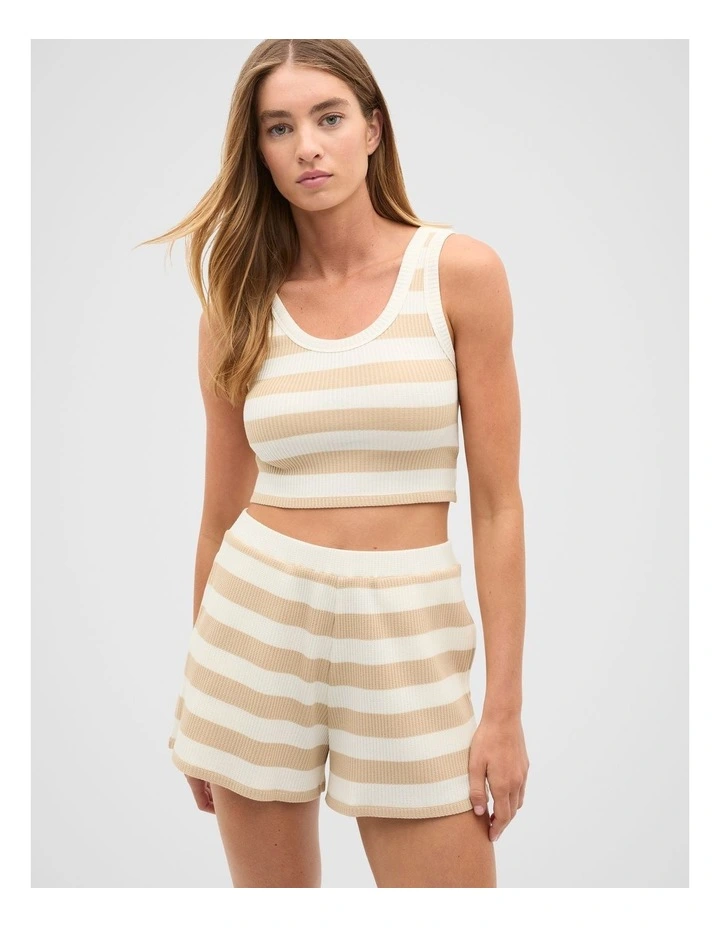 Stripe Crop and Short PJ Set in Ecru image 1
