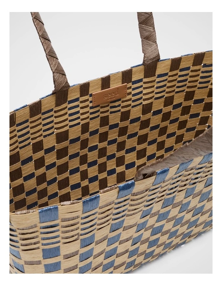 Paper Woven Market Bag in Vintage Indigo image 3
