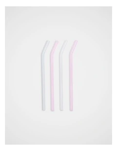 Eleni Glass Straw Set Of 4 in Petal Pink