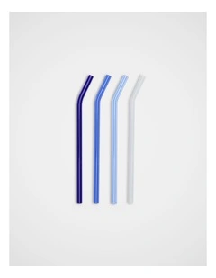 Eleni Glass Straw Set Of 4 in Sapphire Blue