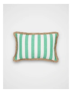 Block Stripe Fringed Cushion in Palm Green