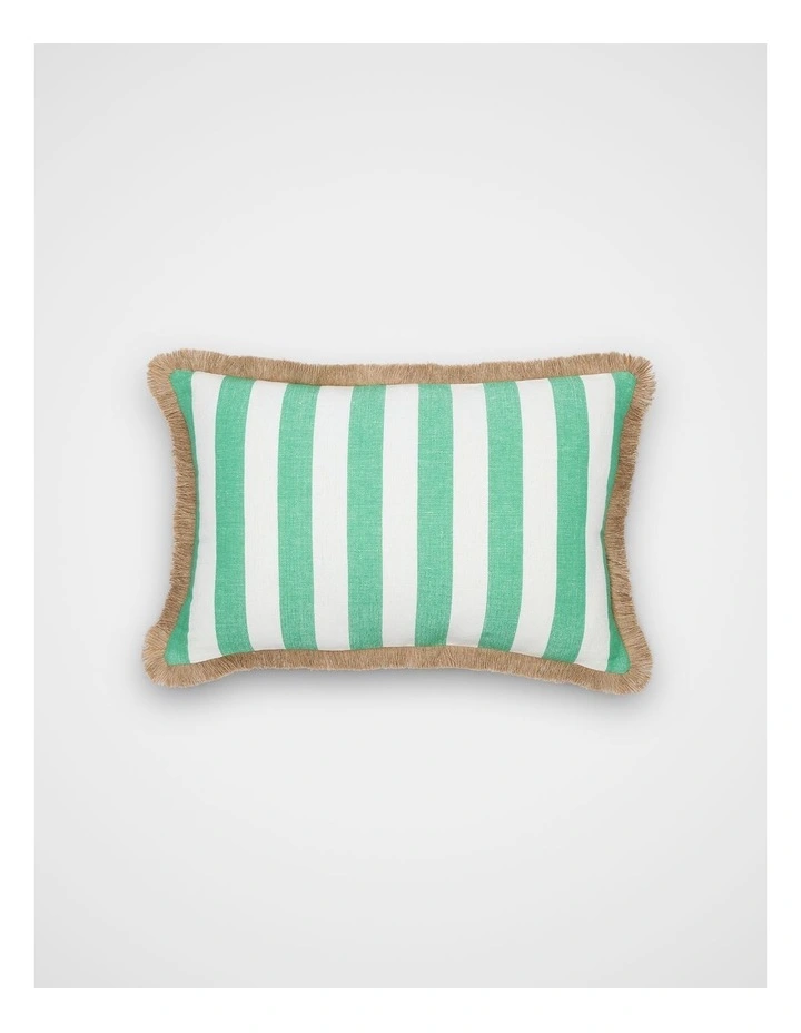 Block Stripe Fringed Cushion in Palm Green image 1