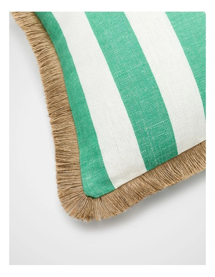 Block Stripe Fringed Cushion in Palm Green image 2